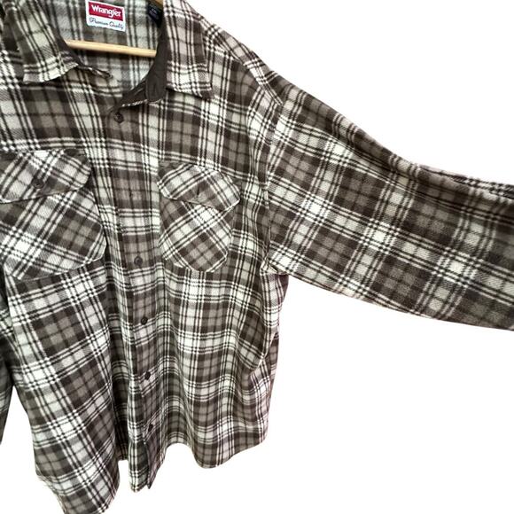 WRANGLER x Premium Quality Flannel Mens Brown White Plaid Long Sleeve Button 2XL - Picture 2 of 6